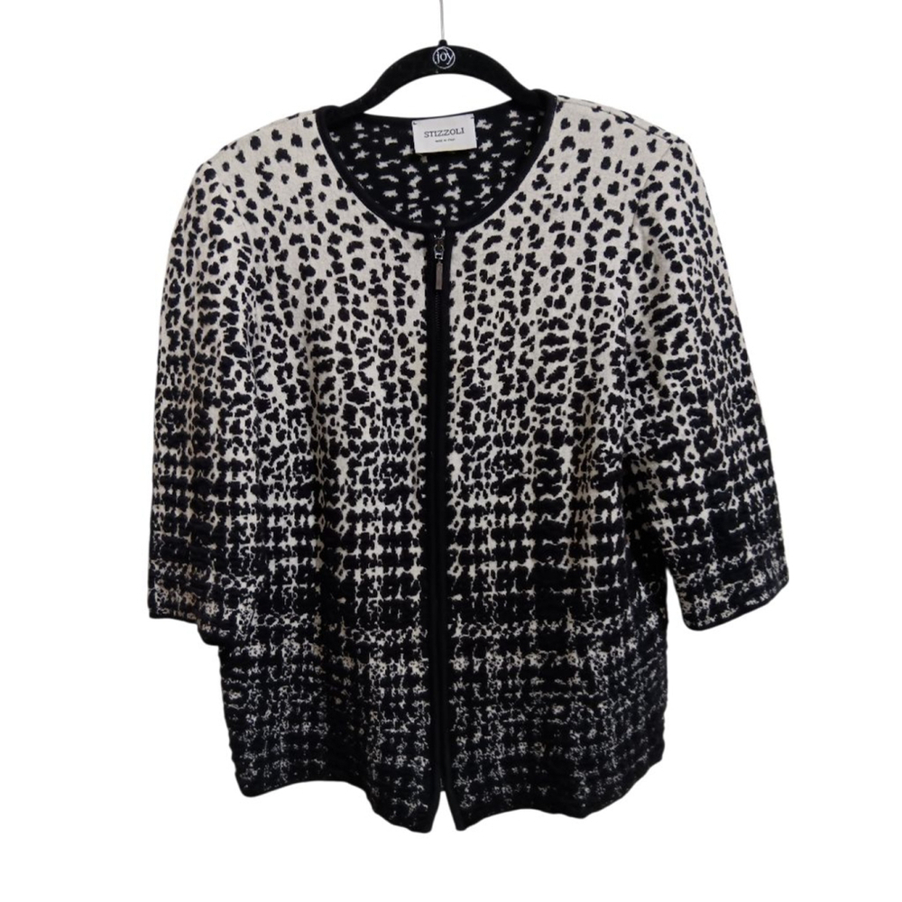 Stizzoli Black & White Leopard Print Knit Zip-Front Cardigan Sweater & Skirt Set - Picture 8 of 14